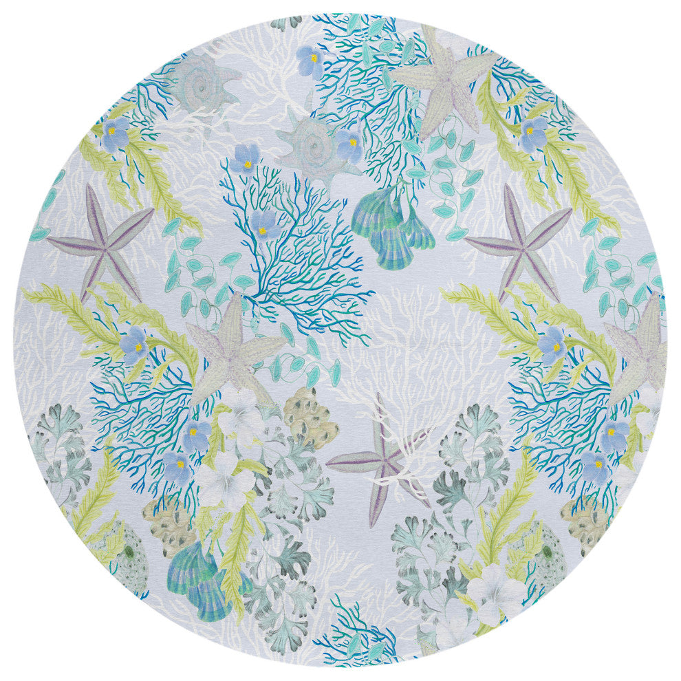 Indoor/Outdoor Seabreeze SZ1 Silver Machine Washable 8' x 8' Round Rug