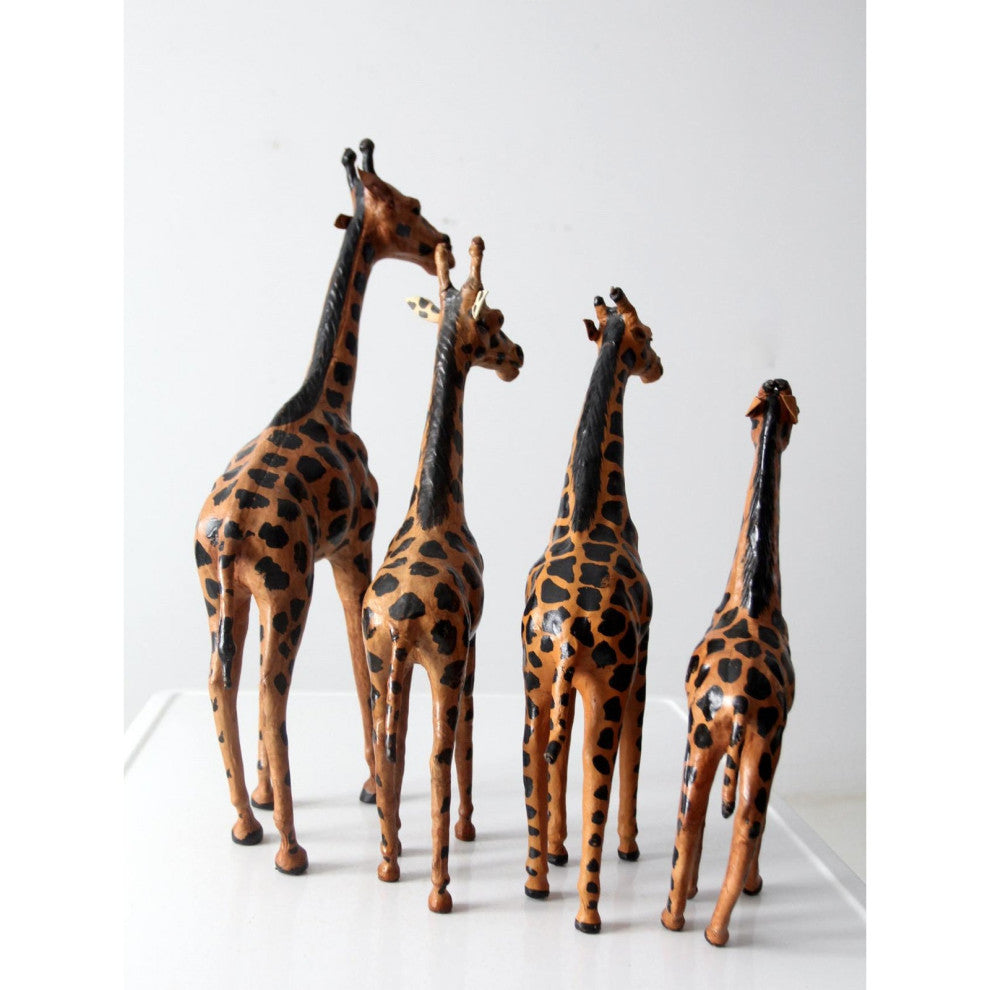 Consigned, Vintage Leather Giraffe Sculptures Set 4