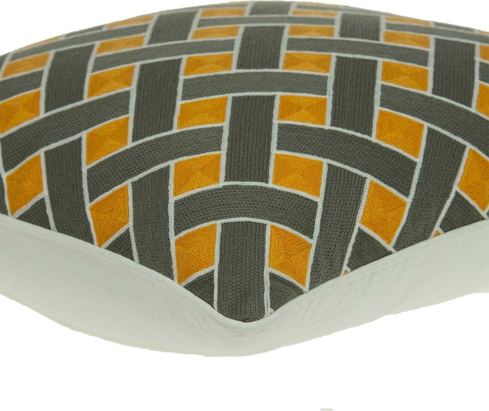 20" X 7" X 20" Transitional Gray And Orange Pillow Cover With Poly Insert