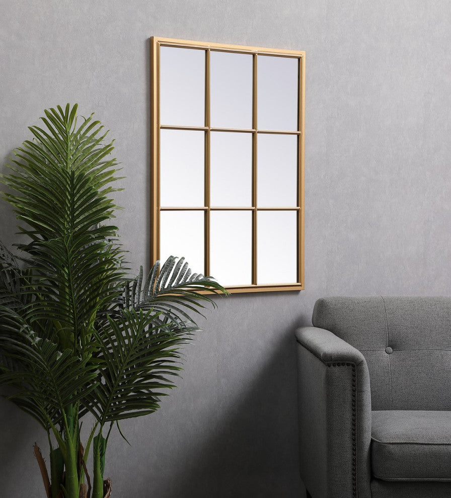 Elegant Decor MR622836BR Metal Windowpane Mirror, 28"x36", Brass