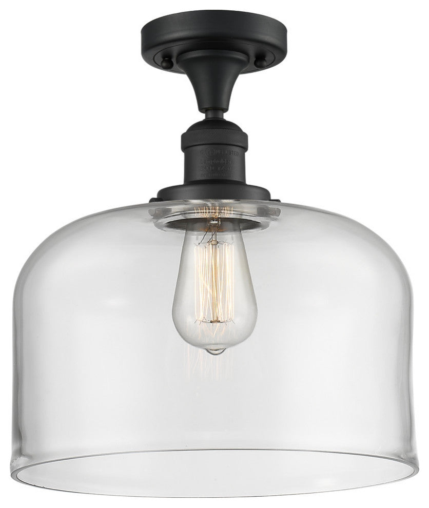 X-Large Bell 1-Light Semi-Flush Mount, Matte Black, Clear