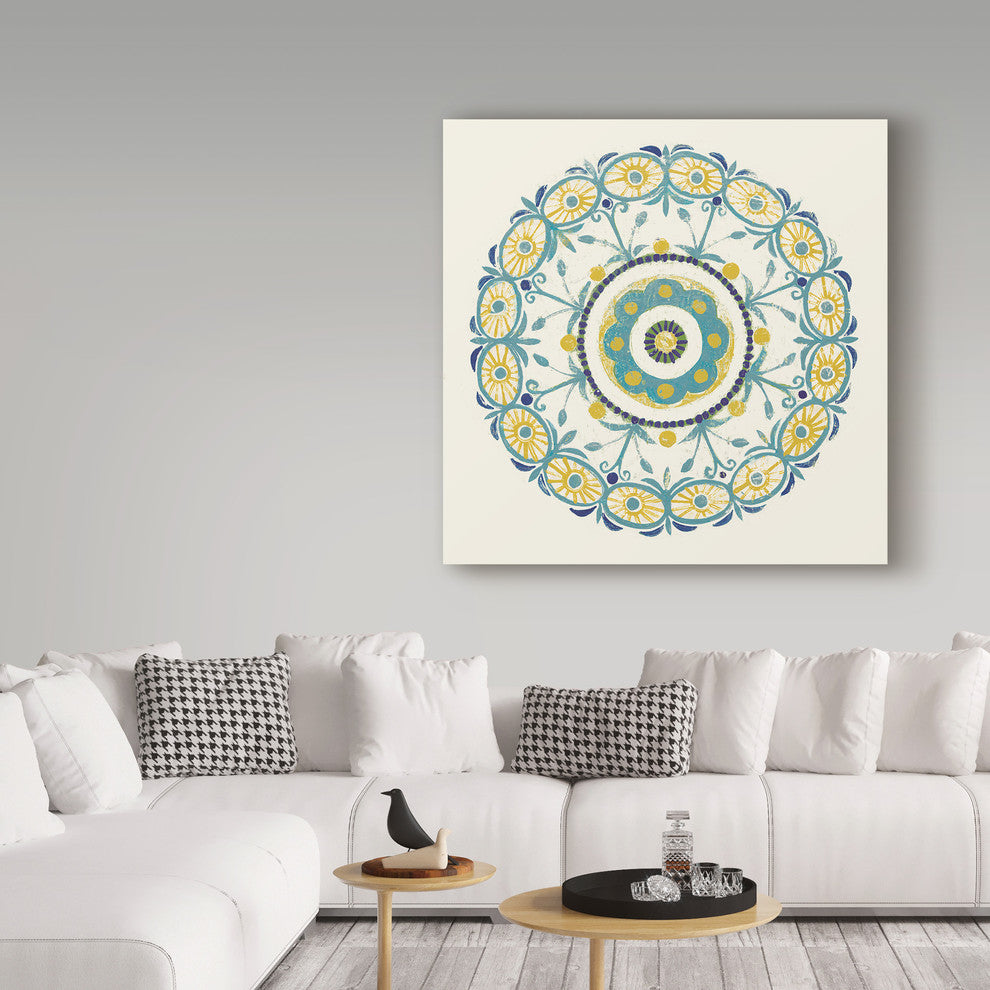 "Lakai Circle I Blue and Yellow" by Kathrine Lovell, Canvas Art, 18"x18"