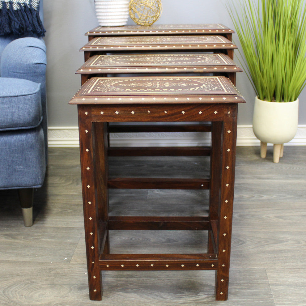 Natural Geo Decorative Set of 4 Nesting Tables - White Oval