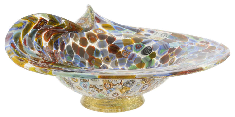 GlassOfVenice Murano Glass Millefiori Gold Centerpiece Bowl