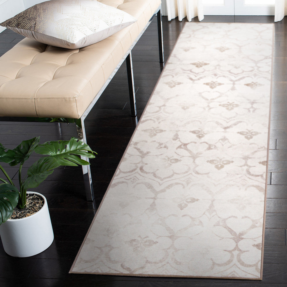 My Magic Carpet Leilani Damask Ivory Rug, 2.5'x10'