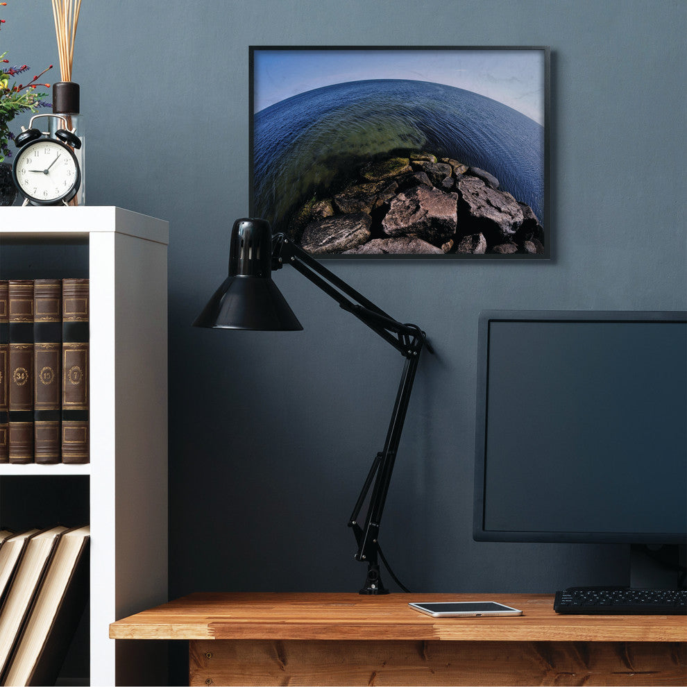 Fisheye Ocean Sea Landscape Photograph, 24"x30", Black Frame