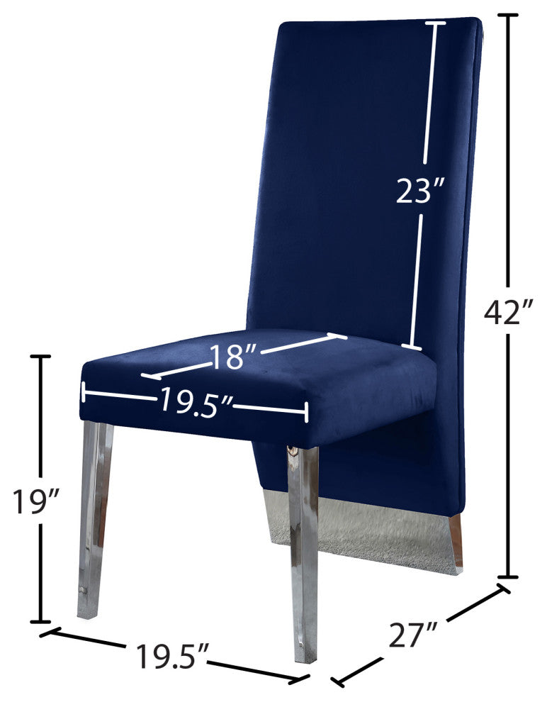 Porsha Dining Chair, Set of 2, Navy Velvet, Chrome Legs