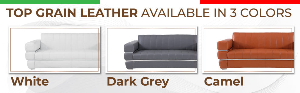 Ferrara Genuine Italian Leather Modern Loveseat Dark Gray