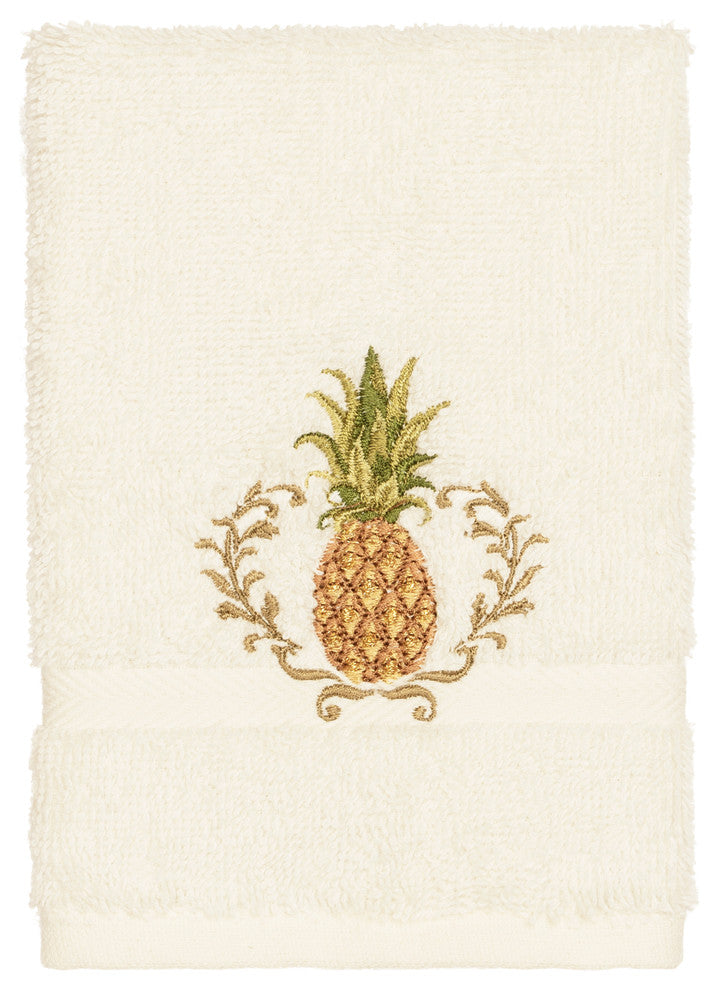 Linum Home Textiles Welcome Embellished, Cream, Washcloth, 2-Piece Set