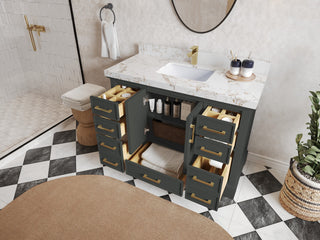 Charlotte 48" Single Sink Bath Vanity in Black Top 2" White Quartz