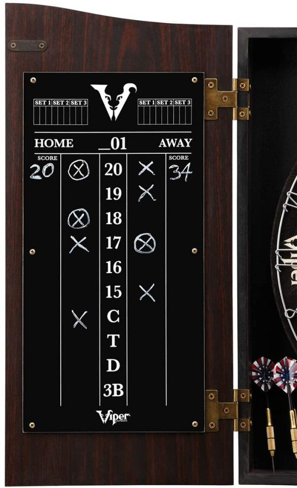 Vault Dartboard Cabinet With Shot King Sisal Dartboard and Dry Erase Scoreboard