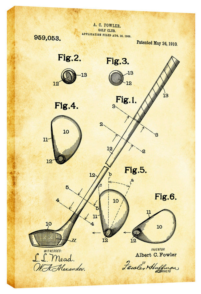 Epic Graffiti "Golf Club Vintage Patent Blueprint" Giclee Canvas Art, 18"x26"