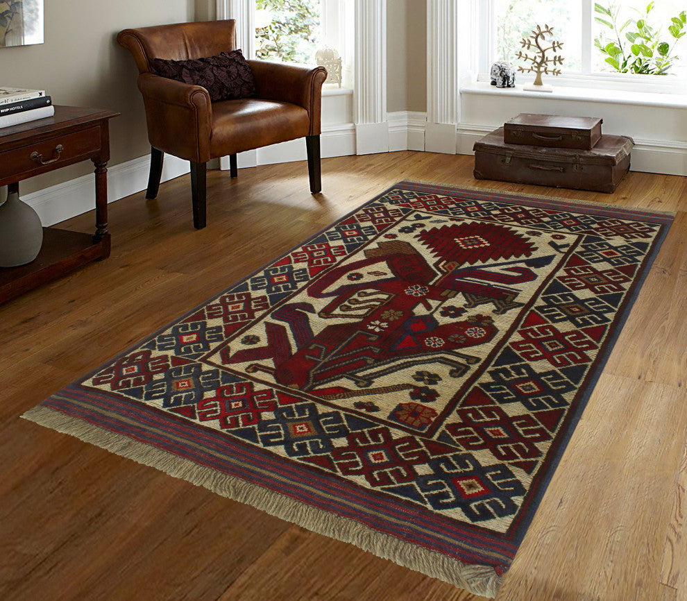 Semi Antique Stanley Ivory/Red Rug, 2'9x4'7