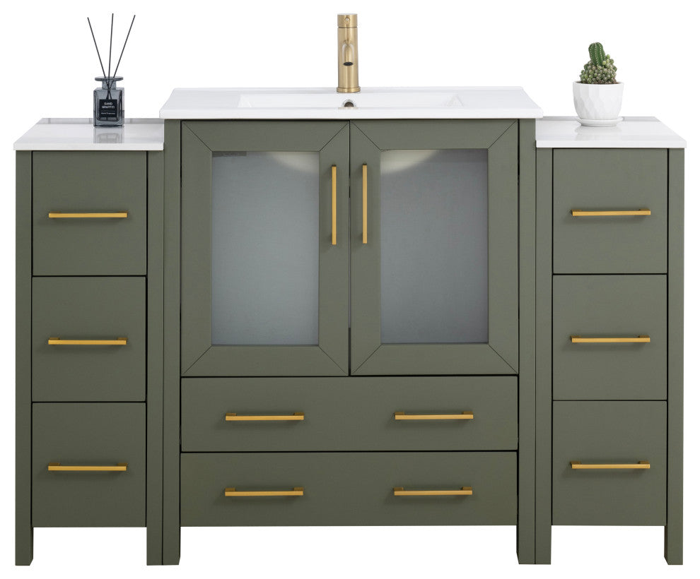 Vanity Art Freestanding Bathroom Vanity Set with Ceramic Top & Mirror