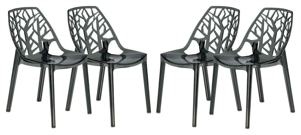 Stackable Plastic Accent Dining Chair Set of 4 for Indoor and Outdoor, Black
