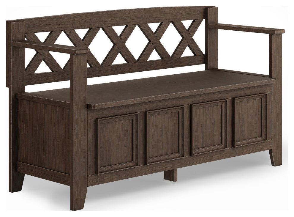 Amherst Solid Wood Entryway Storage Bench, Farmhouse Brown