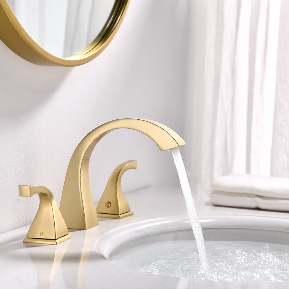 8" Brass Widespread Bathroom Sink Faucet, Brushed Gold