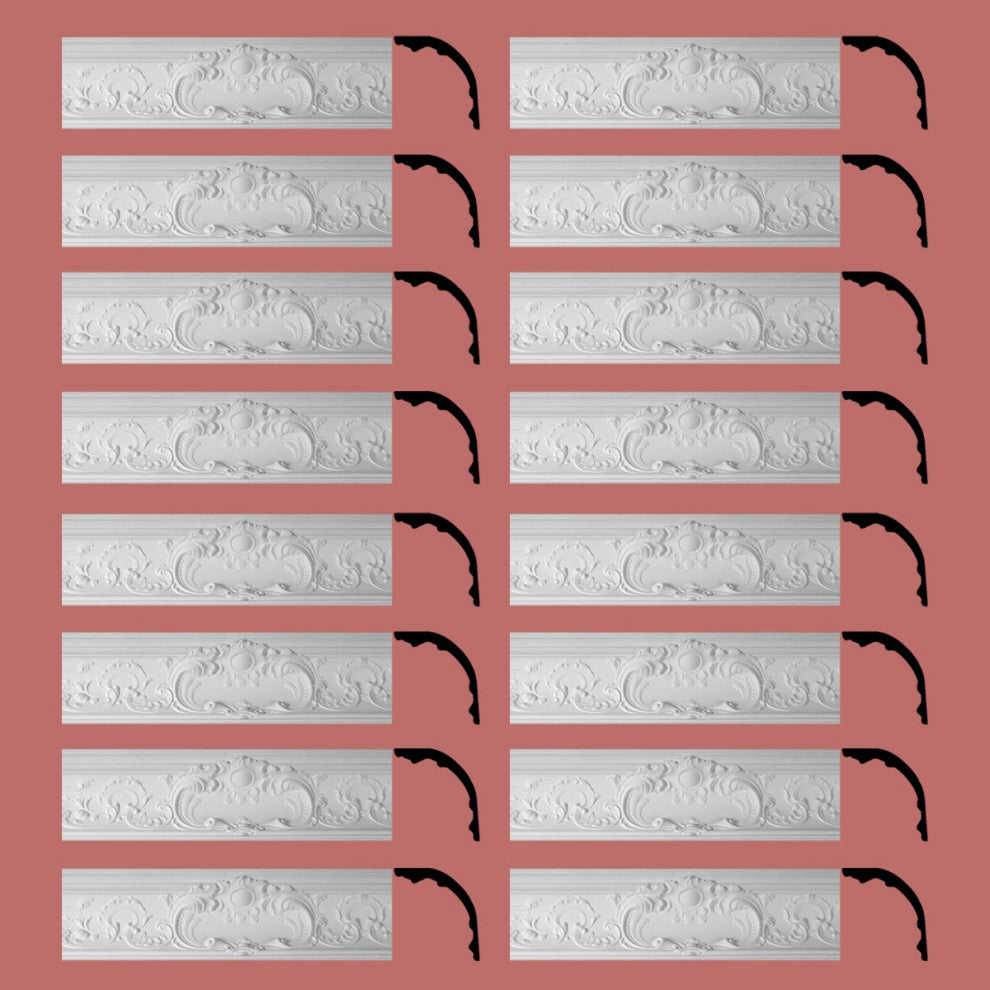 Cornice White Urethane Sidartha Ornate Design 16 Pieces Totaling 1250" Length