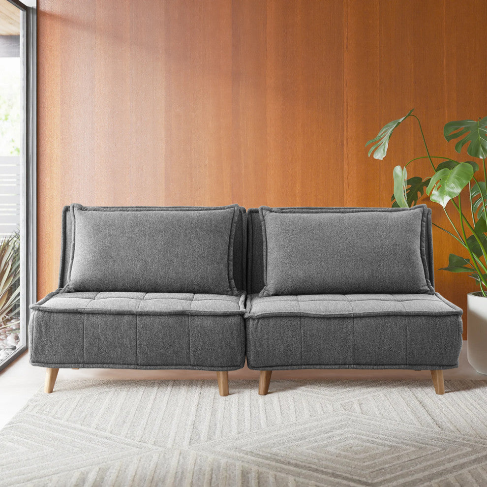 Modern Fabric Upholstered Convertible Sofa Bed Folding Sleeper Chair, Gray
