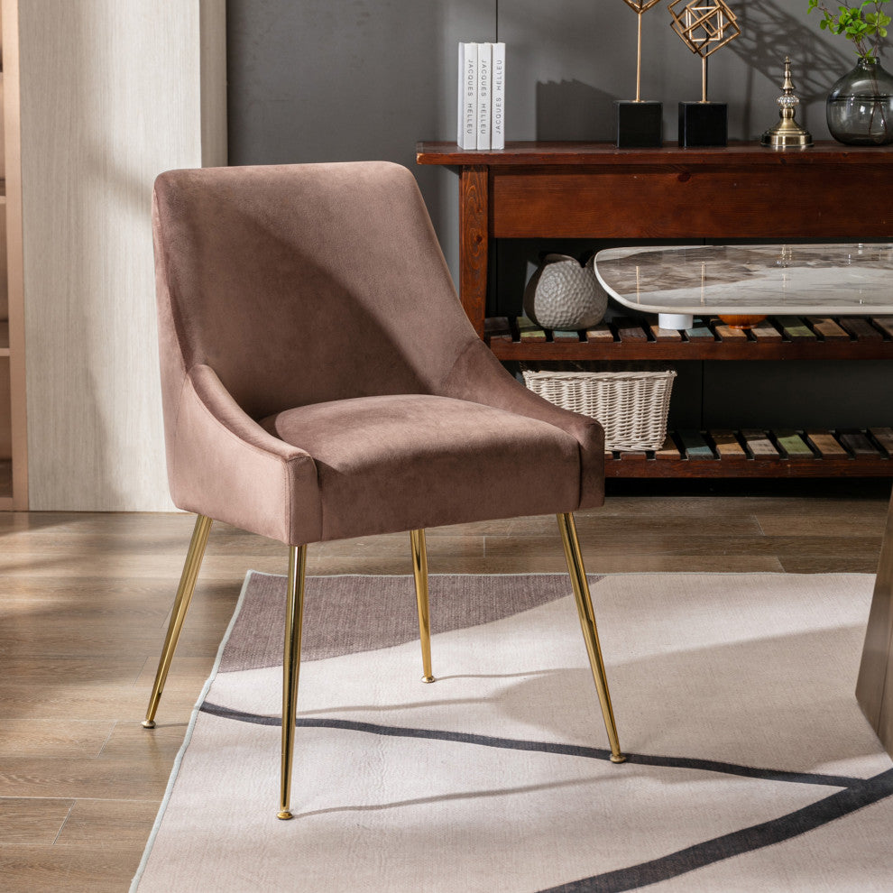 WestinTrends Upholstered Velvet Glam Accent Chair w/ Gold Metal Legs, Coffee
