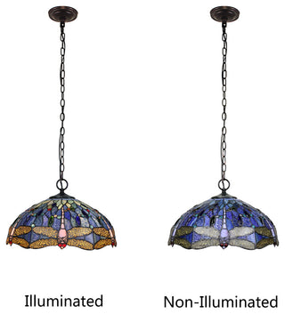 Sdragonfly Tiffany-Style Dark Bronze 2 Or 3 Light Ceiling Pendant 18" Wide