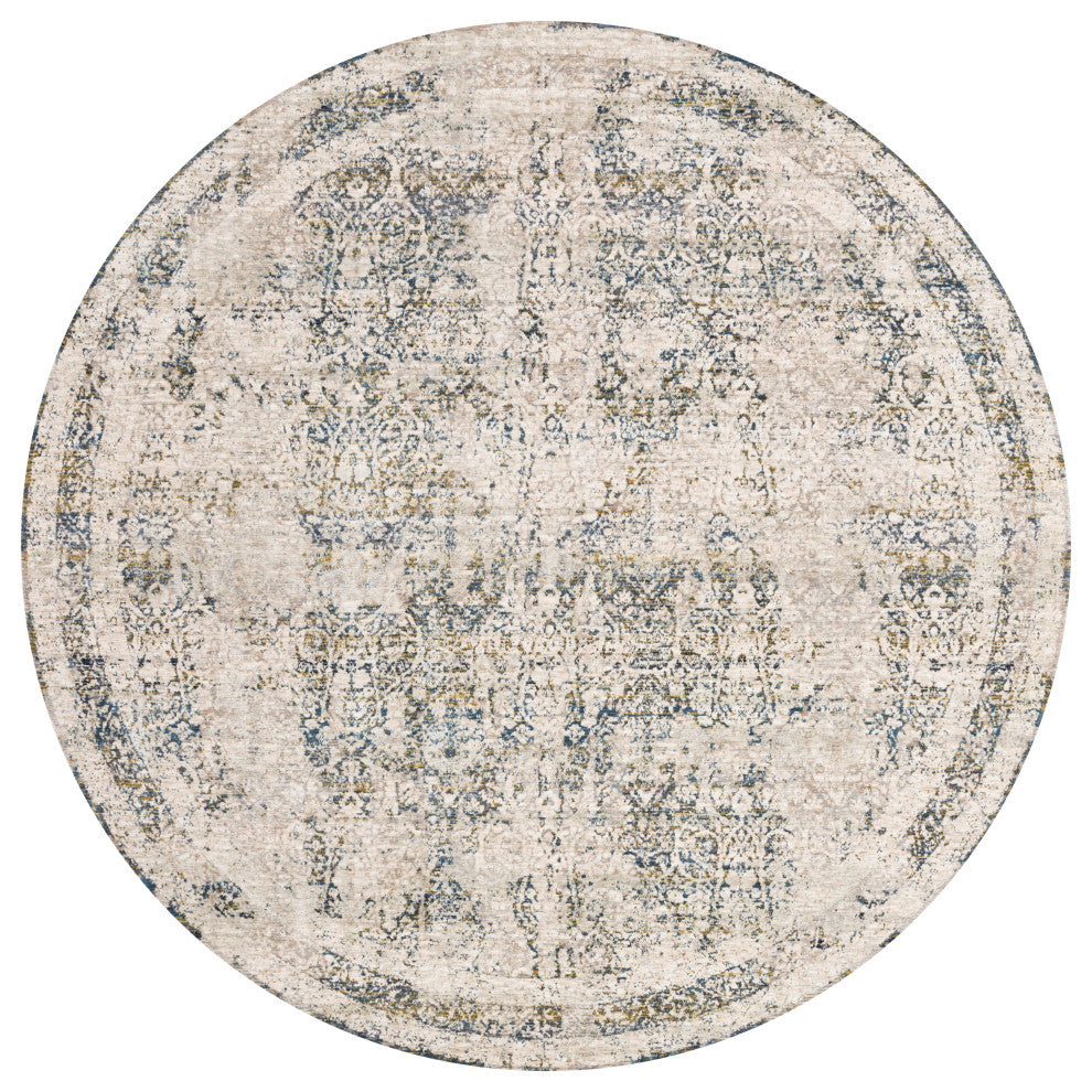 Teal/Orange Theia Area Rug by Loloi, Natural/Ocean, 7'10"x7'10" Round
