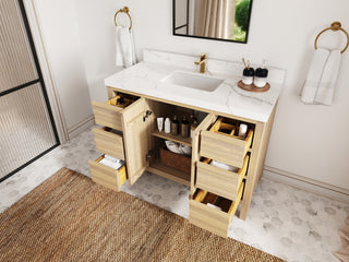 Elizabeth Oak 48" Single Sink Vanity, White 2" Venatino Quartz