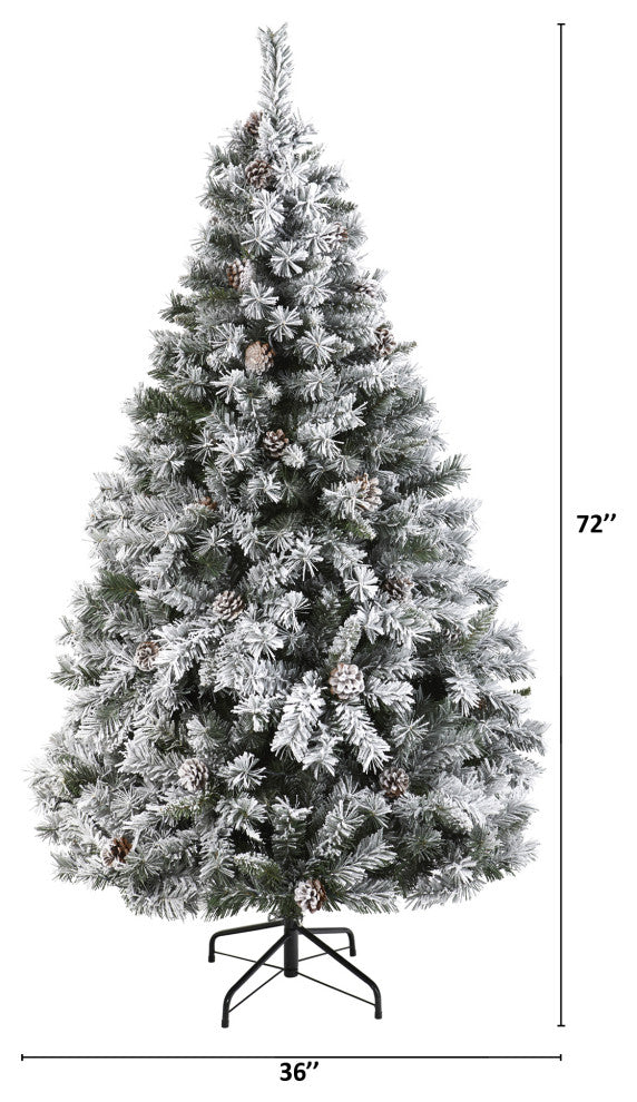 6' Flocked White River Mountain Pine Artificial Christmas Tree With Pinecones