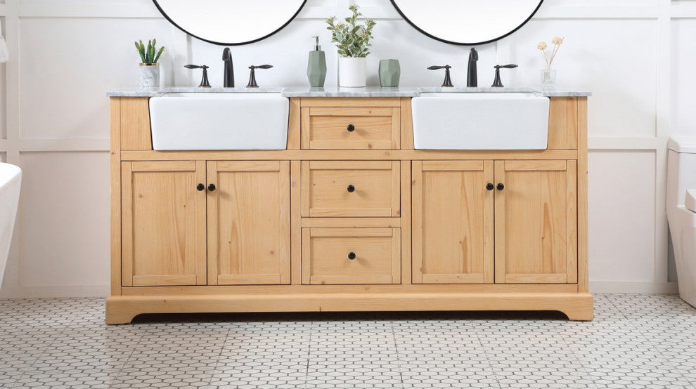 Elegant Decor Franklin 72" Aluminum MDF Double Bathroom Vanity in Natural Wood