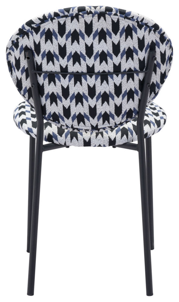 Dining Chair, Set of 2, Steel Metal, Fabric, Houndstooth, Black, Cafe Bistro