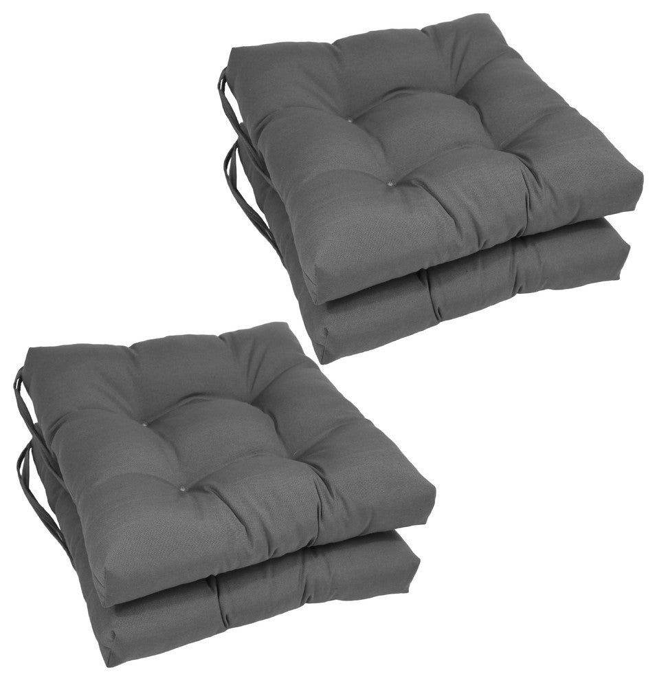 16" Solid Twill Square Tufted Chair Cushions, Set of 4, Steel Gray