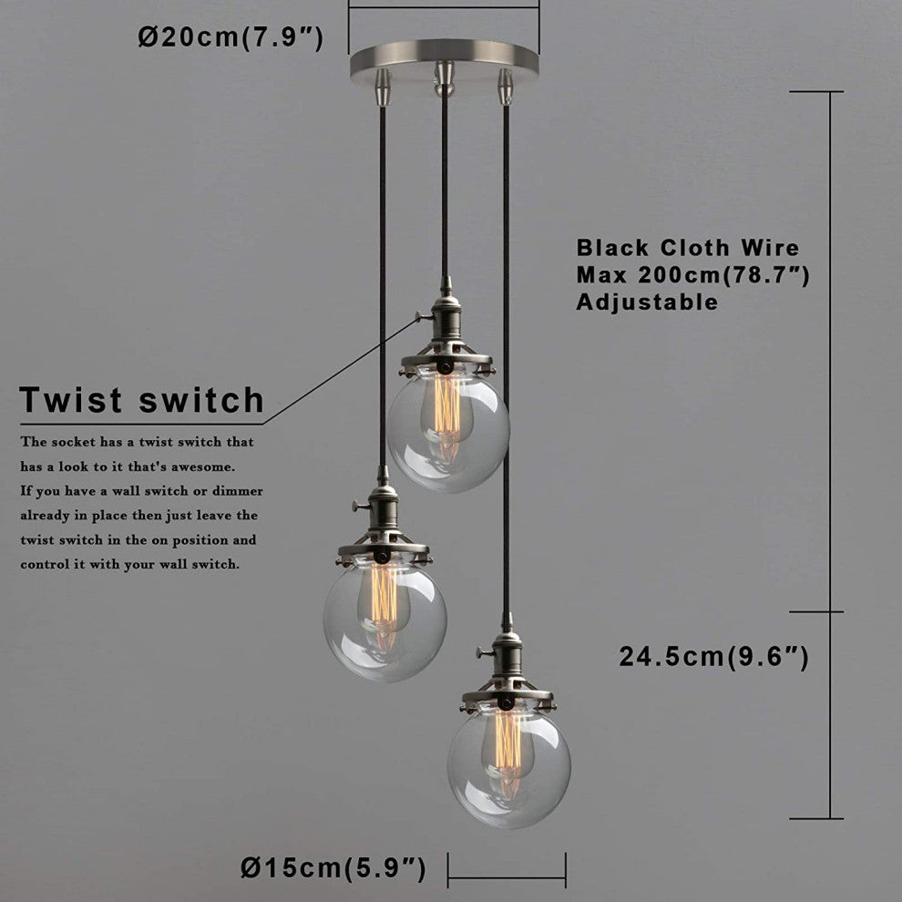 3 Light Ceiling Light Chandelier Globe Glass Pendant Lighting