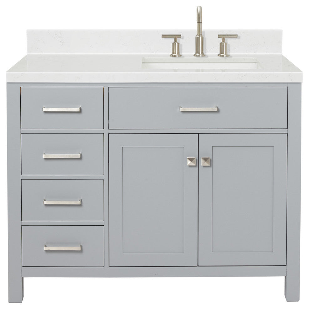 Ariel Bristol 42" Single Right Rectangle Sink Bathroom Vanity, Carrara Quartz