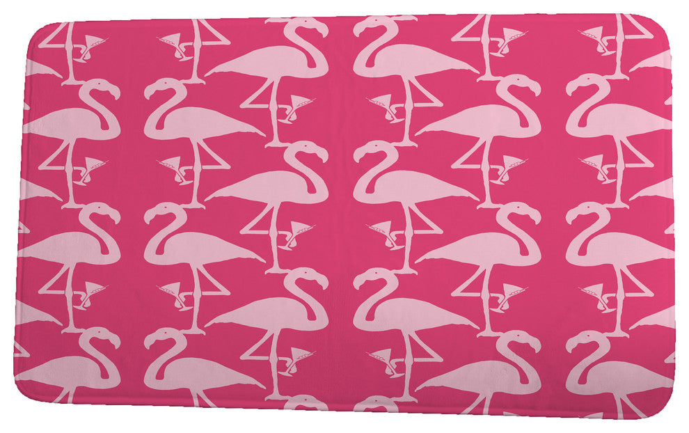 Palm Beach Flamingo Heart Martini Animal Print Bath Mat, Pink, 21"x34"