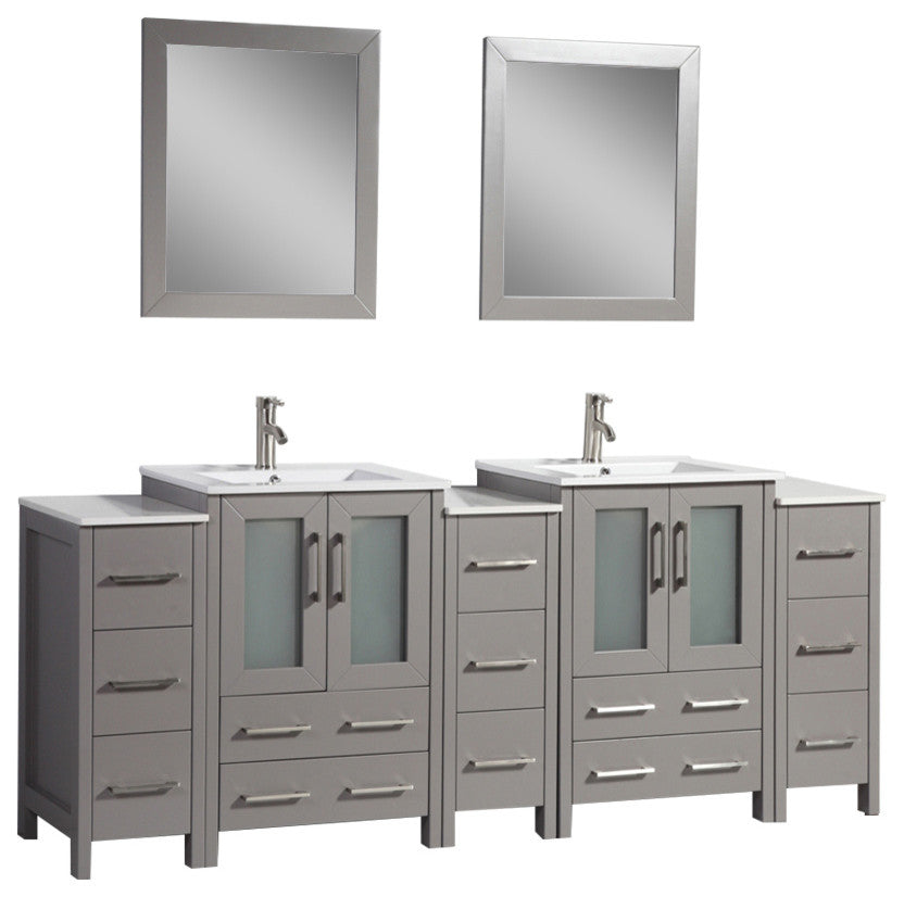 Vanity Art Vanity Set With Ceramic Top, 84", Gray