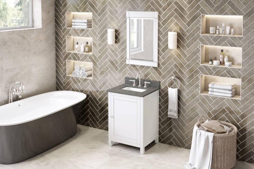 Astoria Transitional 24" White Vanity, Boulder Cultured Marble Vanity Top