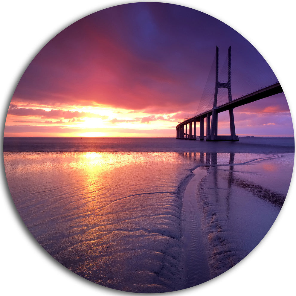 Colorful Vasco Da Gama Bridge, Sea Pier And Bridge Round Wall Art, 36"