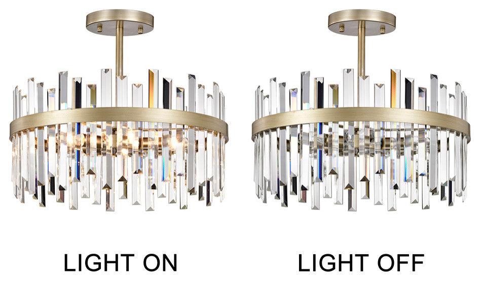 Eva Brushed Silver-ish Champagne Drum Crystal Prism Flush Mount