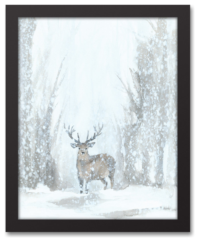 Snowy Forrest Landscape 11x14 Black Framed Canvas