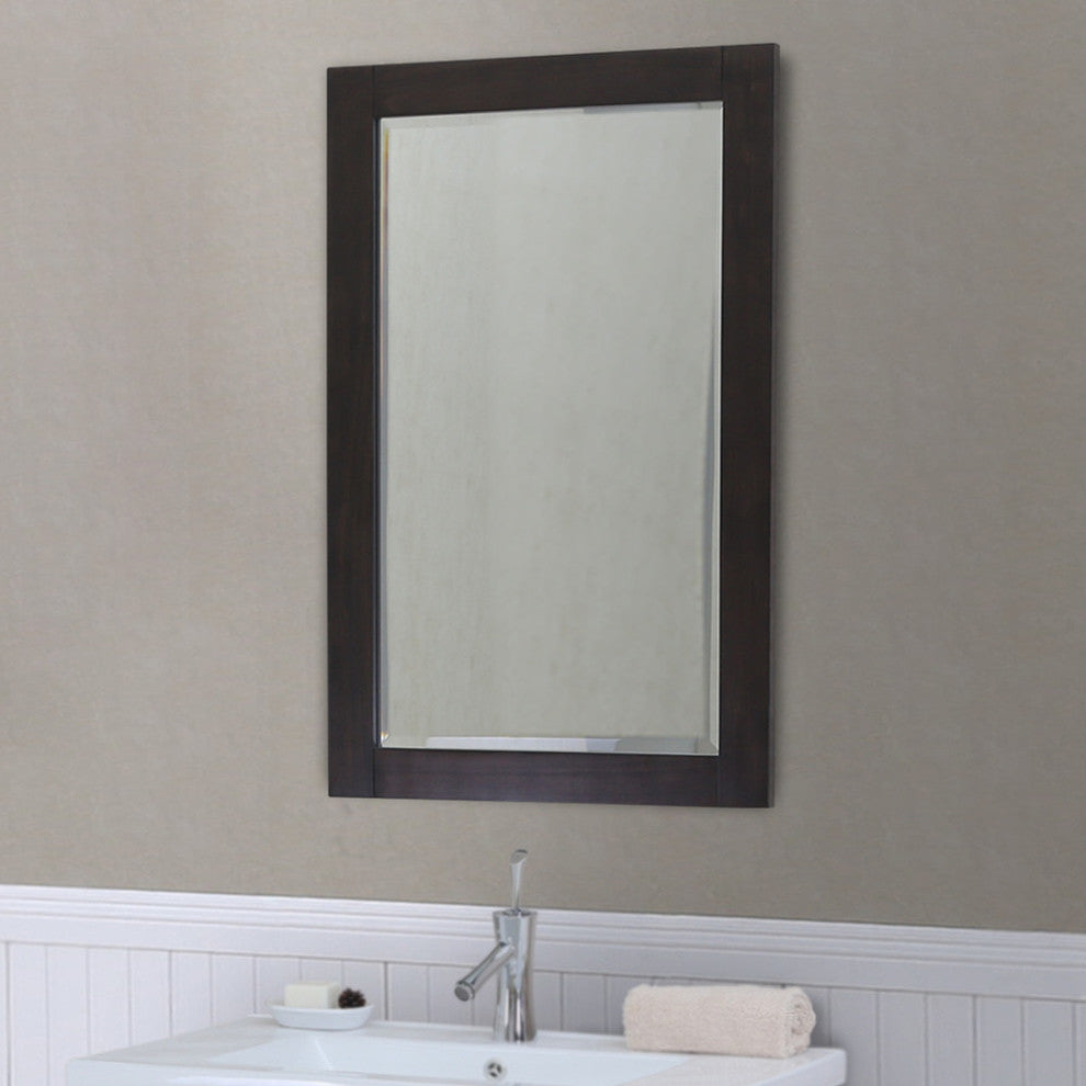 22"x34" Bevel Edge Framed Mirror, Light Brown