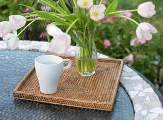 Artifacts Rattan Square Flat Tray, Honey Brown, 12"x12"x1"