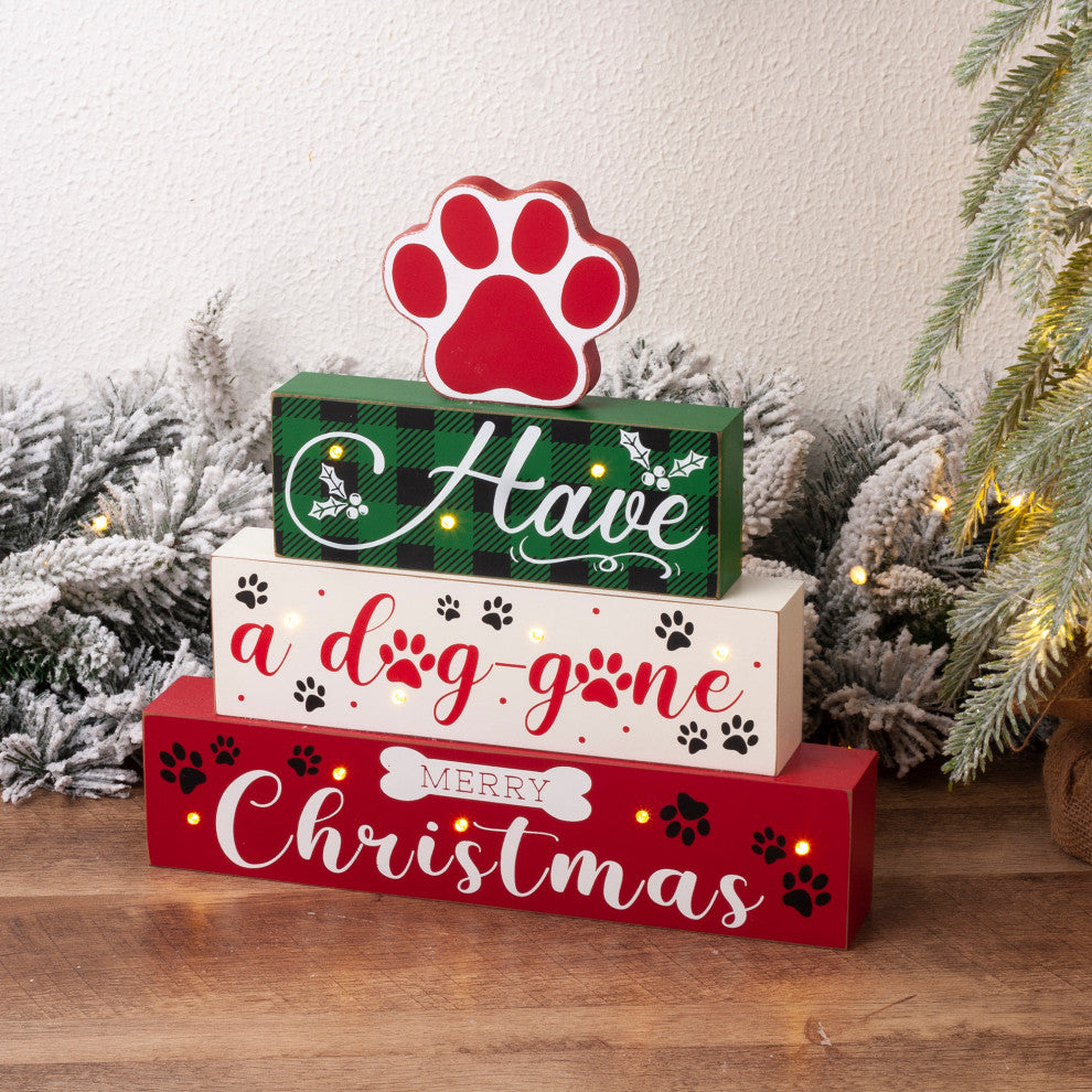 12"H Lighted Wooden Pet Block Word Sign