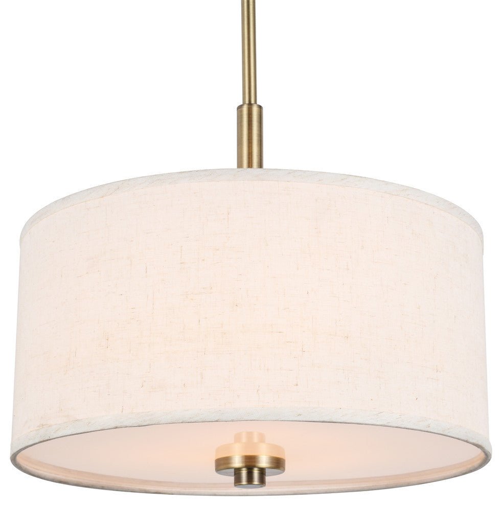 Drum Shade Semi-Flush, Brass, White, Pendant, 15", Incandesent
