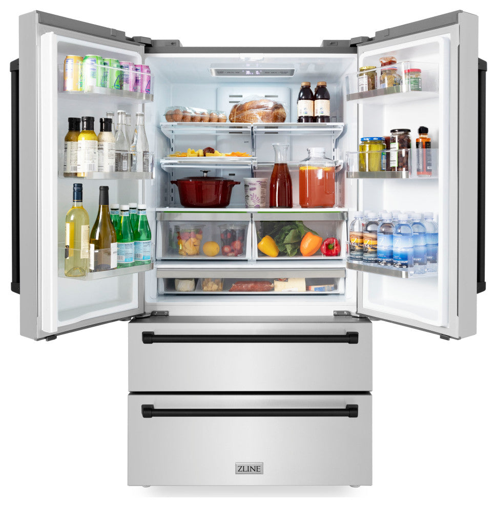 ZLINE 36" French Door Refrigerator With Ice Maker, Stainless RFMZ-36-MB