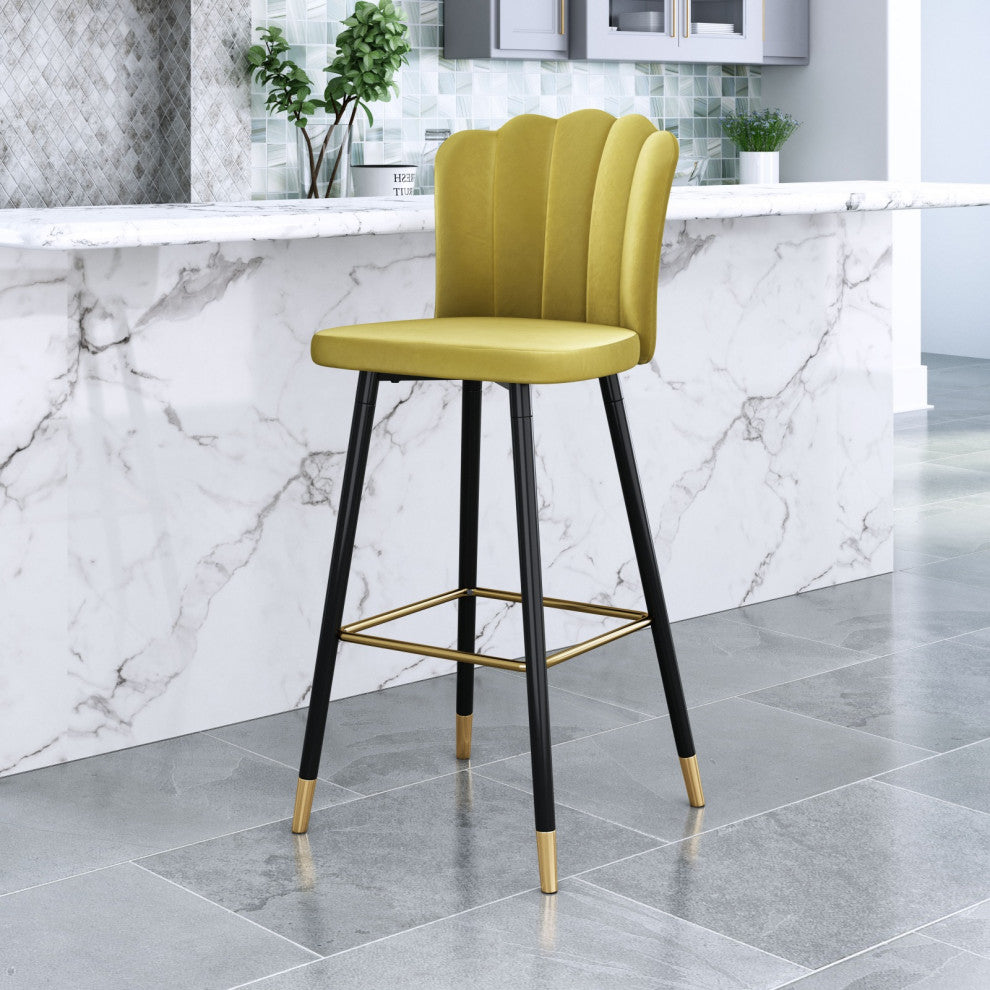 Bar Stool Chair Barstool, Steel Metal, Fabric, Yellow, Black, Gold, Cafe Bistro