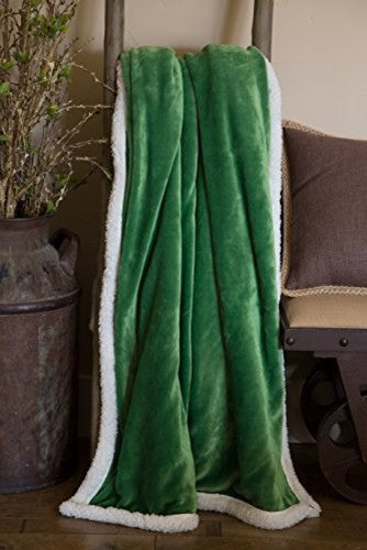 Large Extra Plush Sherpa Throw Blanket 68X54, Solid Emerald Green