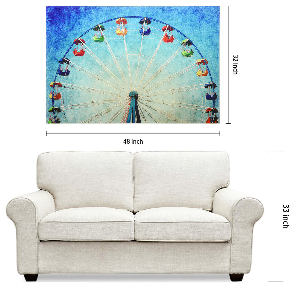 Ferris Wheel Wall Art Tempered Glass Contemporary Artwork 48" x 32"