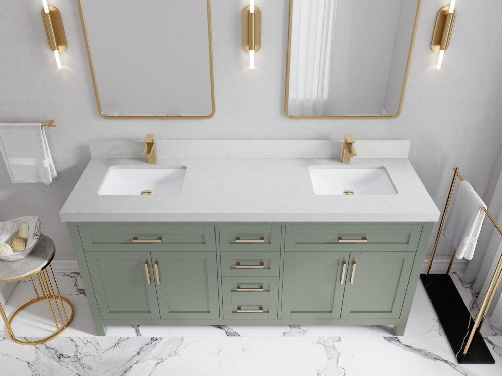 Cambridge 72" Double Sink Bath Vanity in Evergreen 2" Carrara Quartz