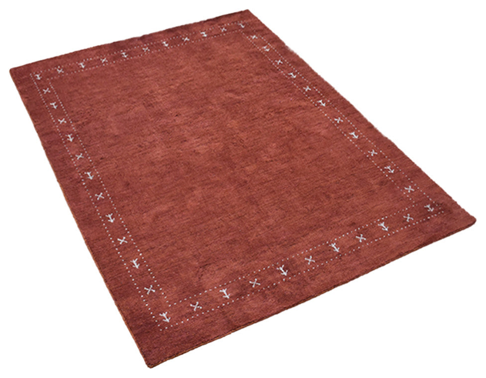 HAND KNOTTED LOOM SILK AREA RUGS-6'x9',Rectangle,Dark Orange,Contemporary