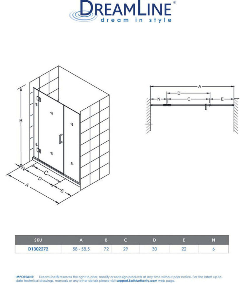 DreamLine Unidoor-X 58, 58.5" Shower Door, Oil Rubbed Bronze